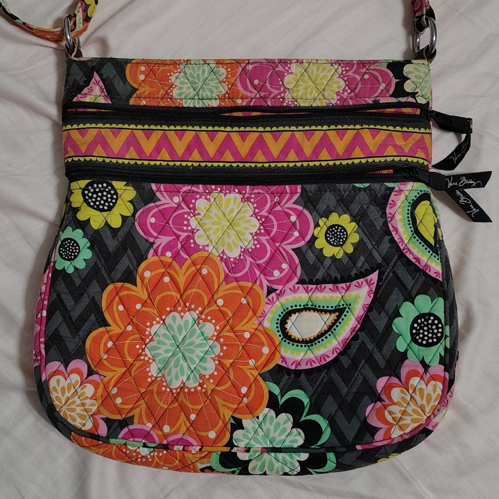 Vera Bradley Black Floral Crossbody Bag - Colorful Floral Print